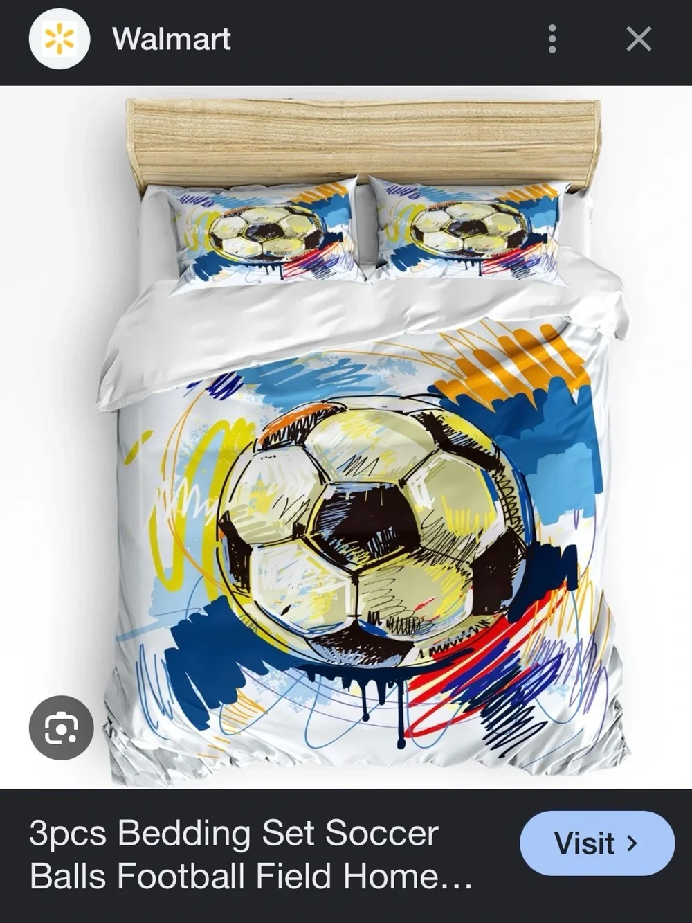 Soccer Ball Duvet Cover Set and 1 Pillowcase- White & Blue Sports Bedding
